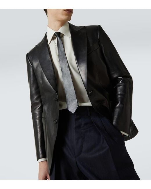 Tom Ford Black Single-Breasted Leather Blazer for men