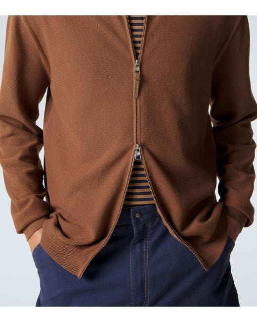 Moncler Brown Cotton Zip-Up Sweater for men
