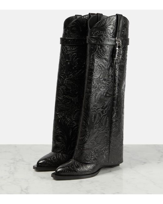 Givenchy Shark Lock Cowboy Leather Knee High Boots in Black Lyst