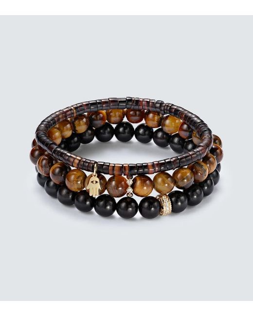 Sydney Evan Metallic Set Of 3 14Kt Beaded Bracelets With Gemstones for men