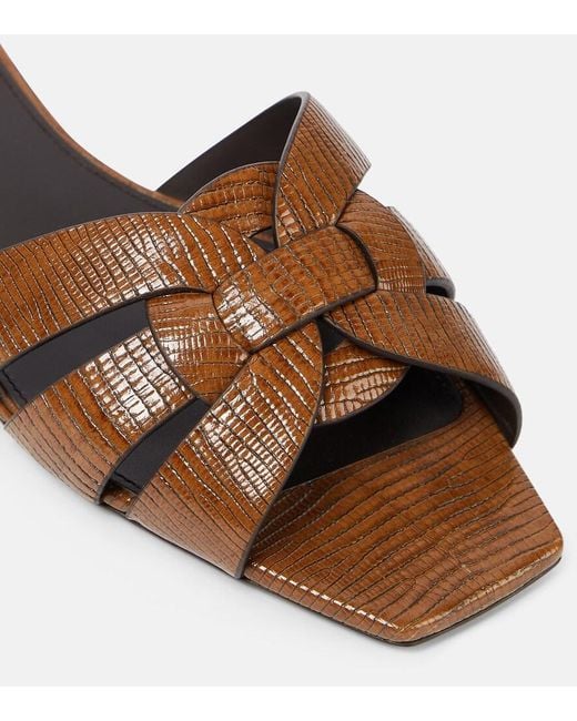 Saint Laurent Brown Tribute Lizard-Effect Leather Slides