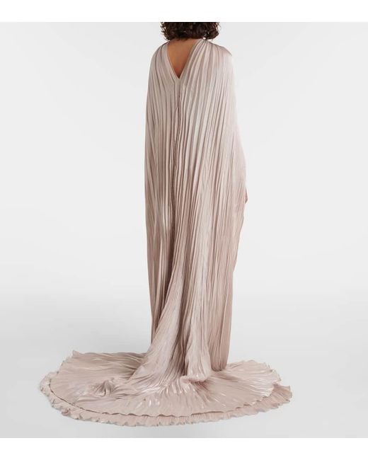 Marmar Halim Natural Caped Gathered Pleated Silk Gown