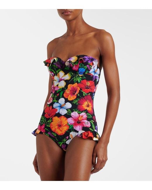 Dolce & Gabbana Red Floral Ruffled Swimsuit