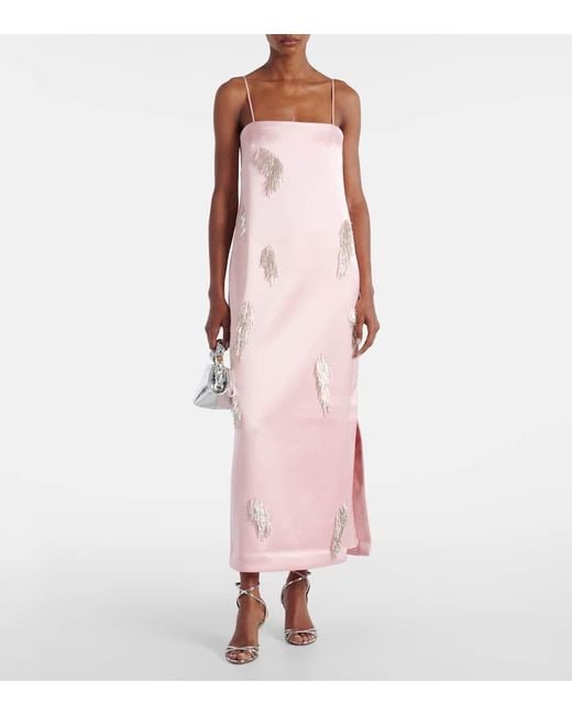 ALÉMAIS Pink Cindy Embellished Satin Slip Dress