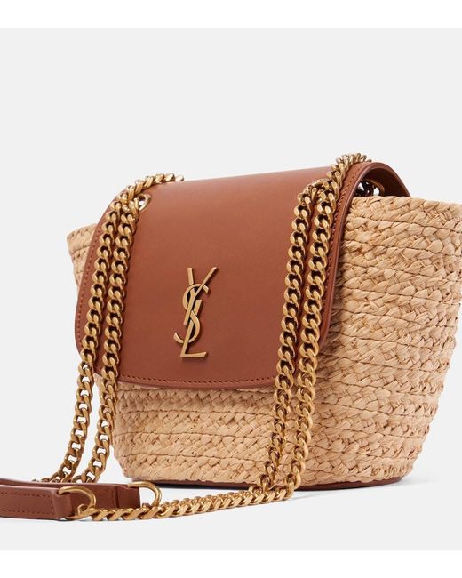 Saint Laurent White Mini Manon Raffia Shoulder Bag