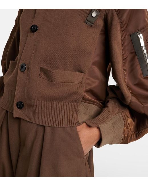 Sacai Brown Cotton-Blend And Twill Cardigan