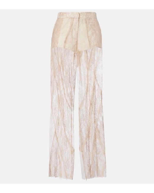 Blumarine White Lace-Trimmed Satin Wide-Leg Pants