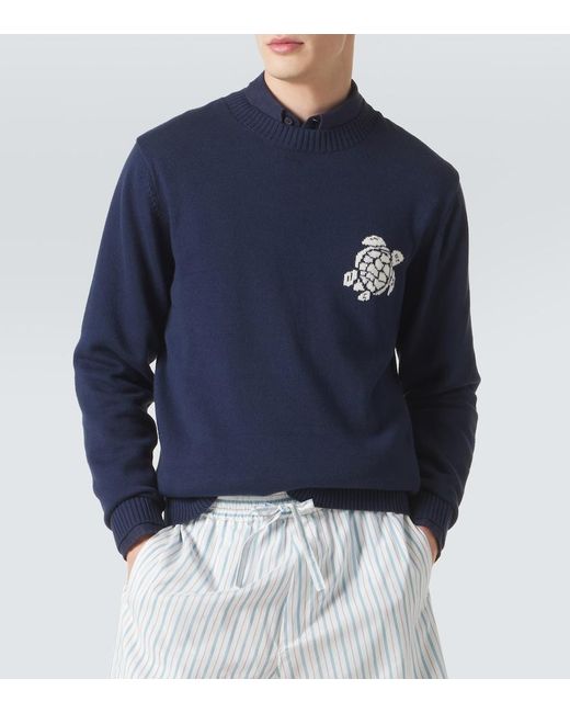 Vilebrequin Blue Jacquard Cotton And Cashmere Sweater for men