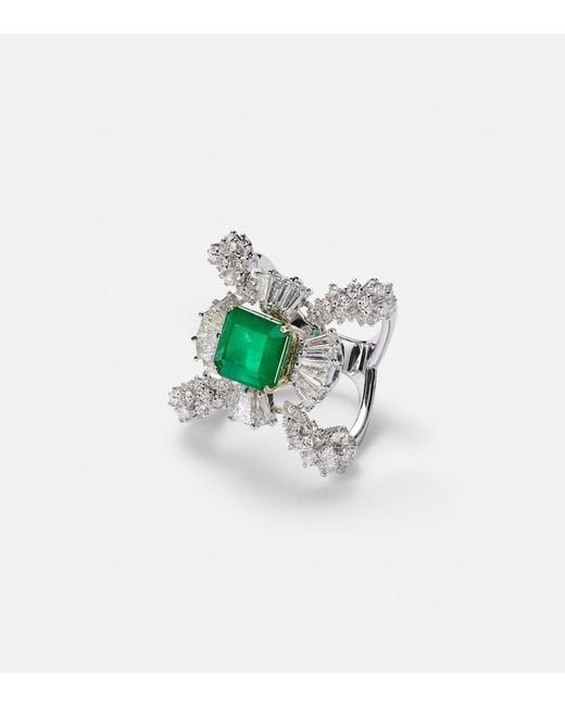 YEPREM White Reign Supreme 18Kt Ring With Diamonds And Emerald