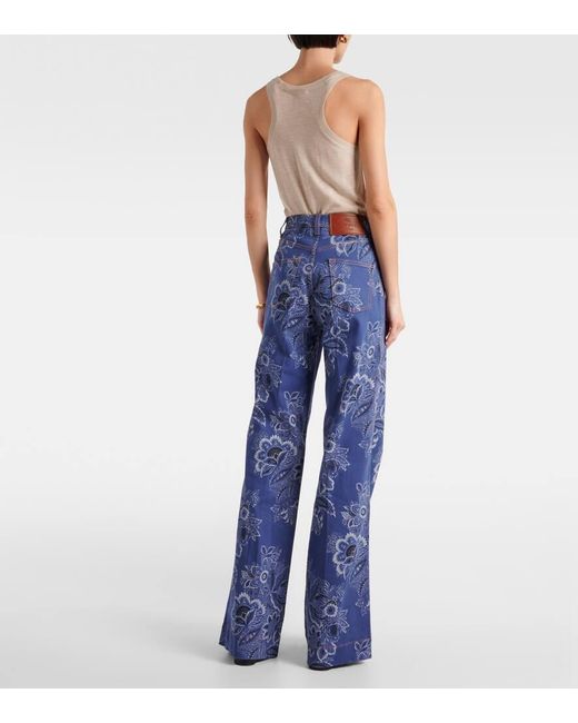 Etro Blue Bedruckte High-Rise Flared Jeans