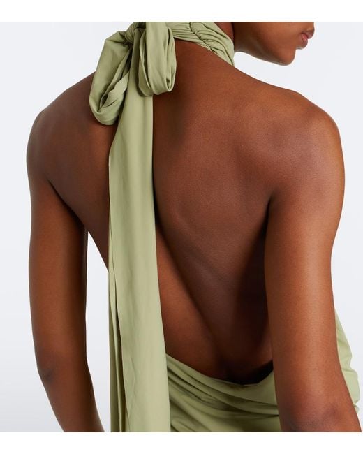 De La Vali Green Vida Draped Jersey Midi Dress