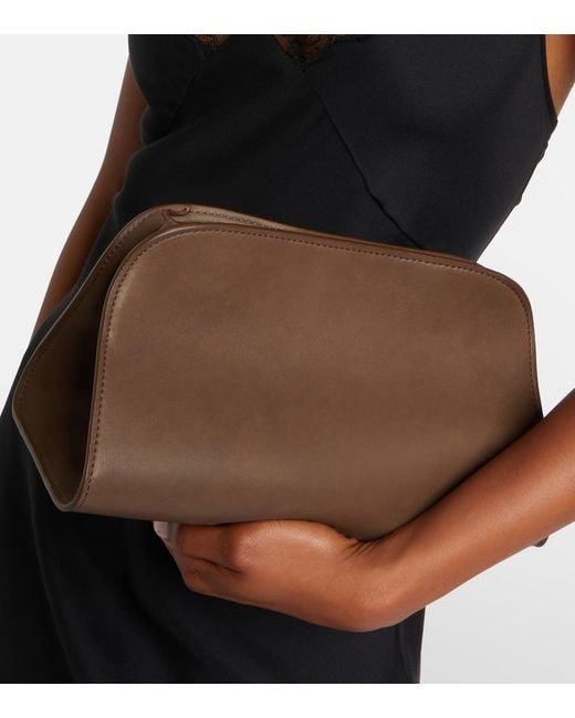 The Row Brown Peggy Small Leather Clutch