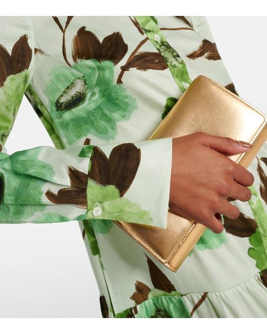Erdem Green Floral-Print Cotton Midi Shirt Dress