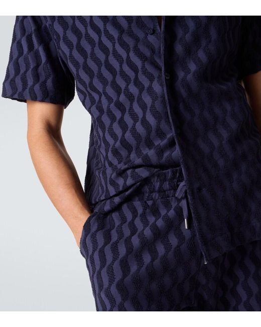 Frescobol Carioca Blue Roberto Cotton-Blend Terry Cuban Shirt for men