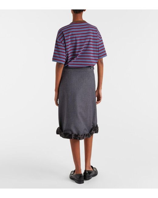 Prada Gray Satin-Trimmed Wool Midi Skirt