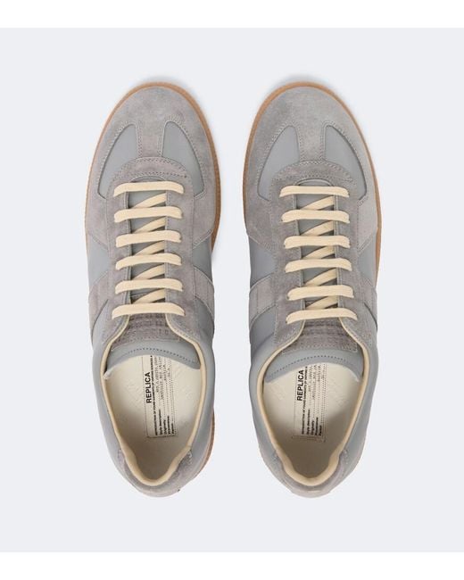 Maison Margiela White Replica Suede-Trimmed Leather Sneakers for men