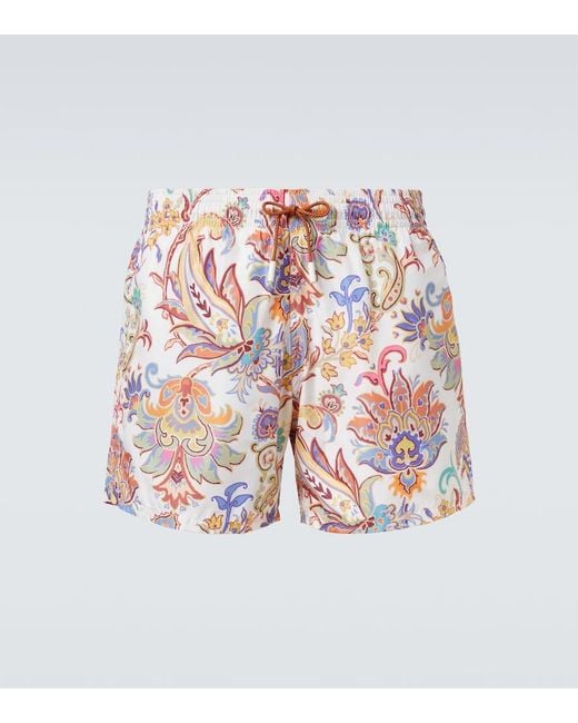 Etro White Paisley Swim Trunks for men