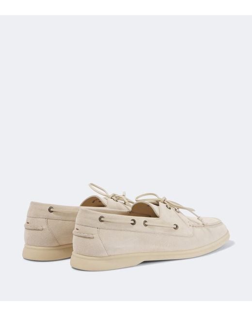Loro Piana White Sea-Sail Walk Suede Boat Shoes for men