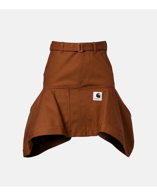 Sacai Brown X Carhartt Cotton Canvas Miniskirt
