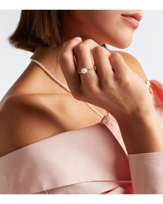 David Yurman White Pearl Classics 18Kt Ring With Freshwater Pearl And Diamonds