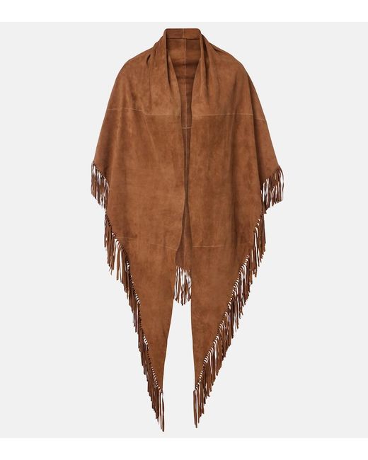 Nour Hammour Brown Fringed Suede Shawl