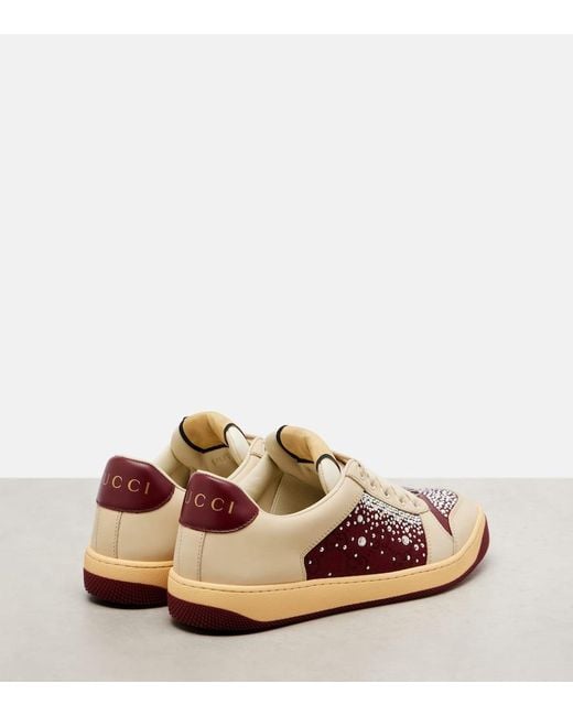Gucci Pink Screener Embellished Canvas And Leather Sneakers
