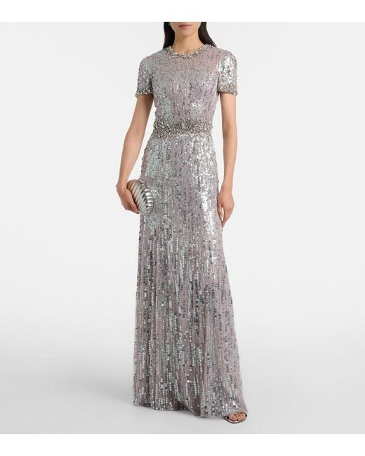 Jenny Packham Gray Celeste Embellished Gown