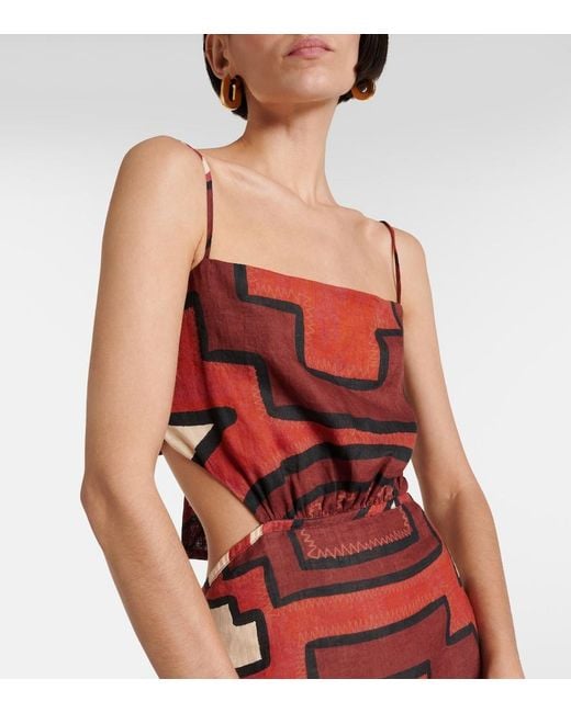 Johanna Ortiz Red Espejismo Selvático Linen Dress