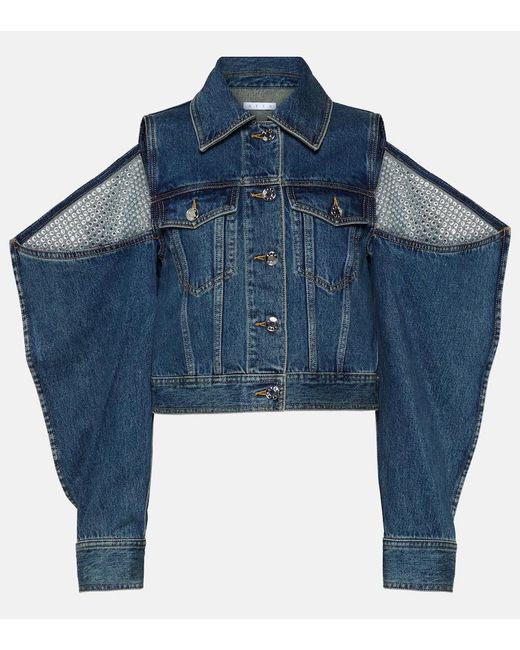 Area Blue Embellished Cutout Denim Jacket
