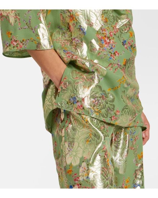 Valentino Green Draped Fil Coupe Silk-Blend Lame Blouse