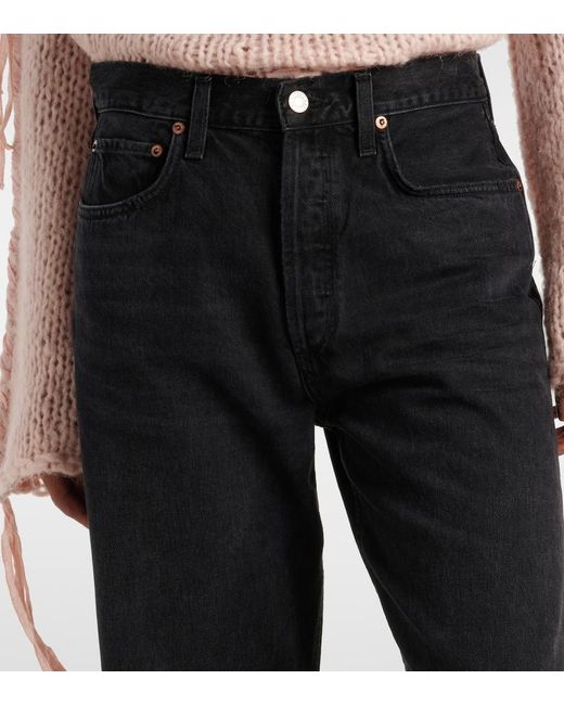 Agolde Blue Kelly High-Rise Distressed Straight Jeans
