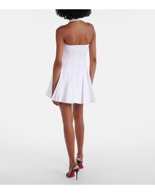 Balmain White Flared Cotton-Poplin Halter-Neck Mini Shirt Dress