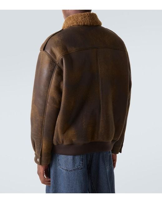 Miu Miu Brown Shearling-Lined Leather Blouson Jacket for men