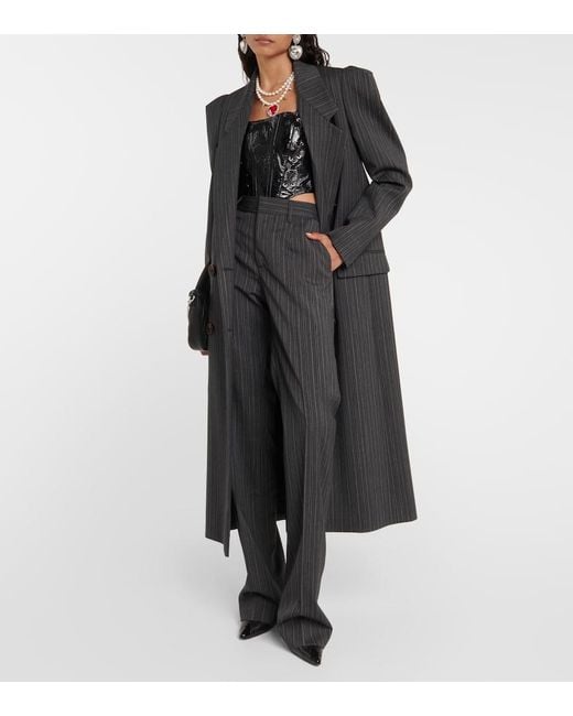 Alessandra Rich Gray Pinstriped High-Rise Straight Pants