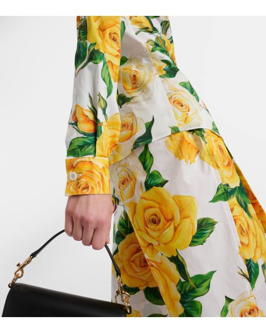 Dolce & Gabbana Yellow Floral Cotton-blend Poplin Shirt