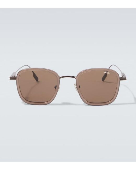Zegna Brown Square Sunglasses for men