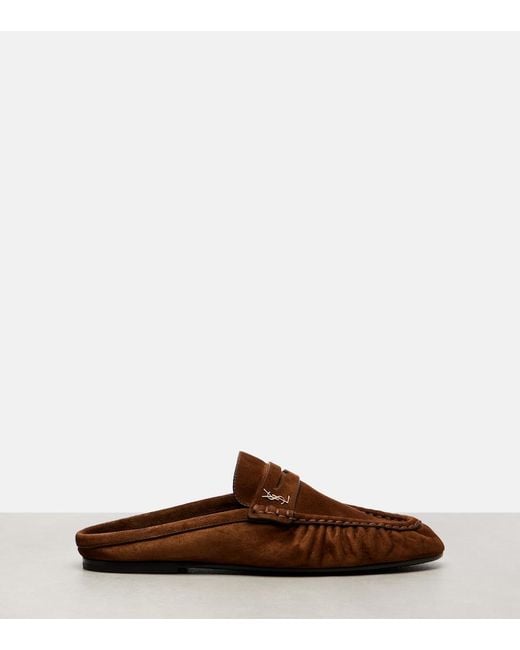 Saint Laurent Brown Le Loafer Suede Mules