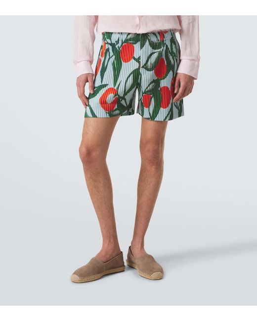 Homme Plissé Issey Miyake White Pleated Printed Shorts for men