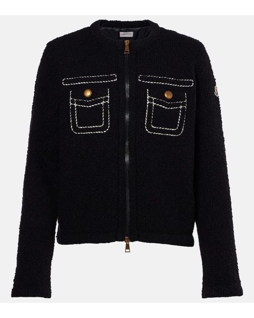 Moncler Black Wool-Blend Boucle Down Jacket