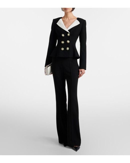 Self-Portrait Black Peplum Crepe Flared Jumpsuit