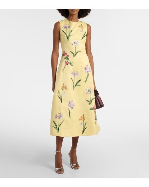 LEO LIN Yellow Cleo Beaded Floral Midi Dress