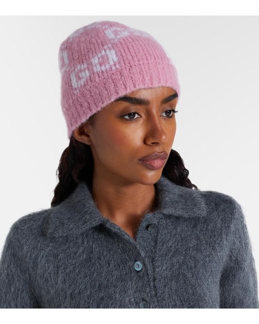Gucci Pink Gg Alpaca-Blend Beanie