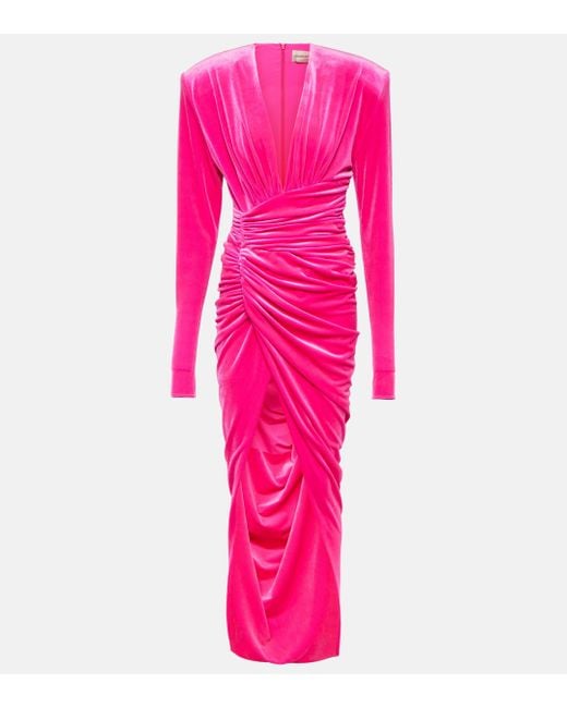 Alexandre Vauthier Pink Velvet Draped Midi Dress