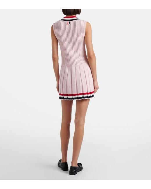 Thom Browne Pink Pleated Cotton Minidress