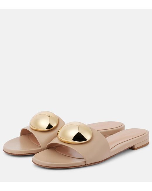 Gianvito Rossi Natural Embellished Leather Slides