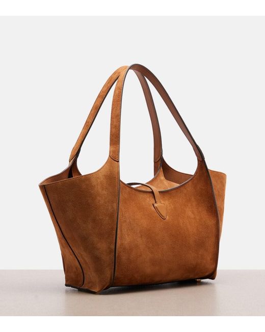 Tod's Brown T Timeless Small Suede Tote Bag
