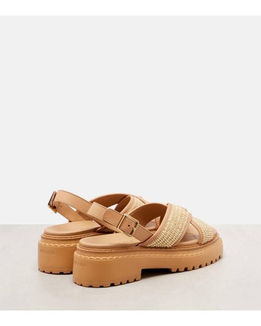 Prada Brown Plateausandalen Aus Leder