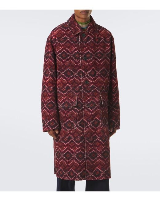 Dries Van Noten Red Printed Cotton Corduroy Coat for men