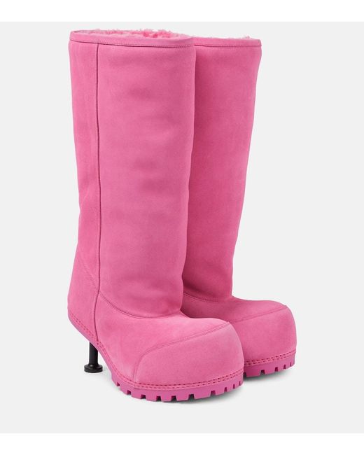 Balenciaga Pink Alaska Suede Knee-High Boots