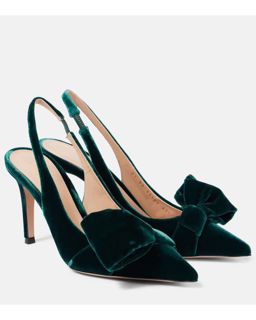 Gianvito Rossi Green 85 Bow-Detail Velvet Slingback Pumps
